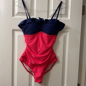 Boden Red Blue Ruffle One Piece Swimsuit Size 6